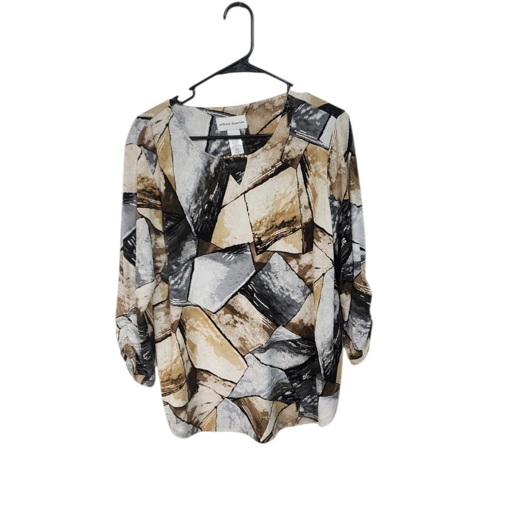 Alfred Dunner Abstract Geometric Blouse Womens Size M Tan New With Tags‎